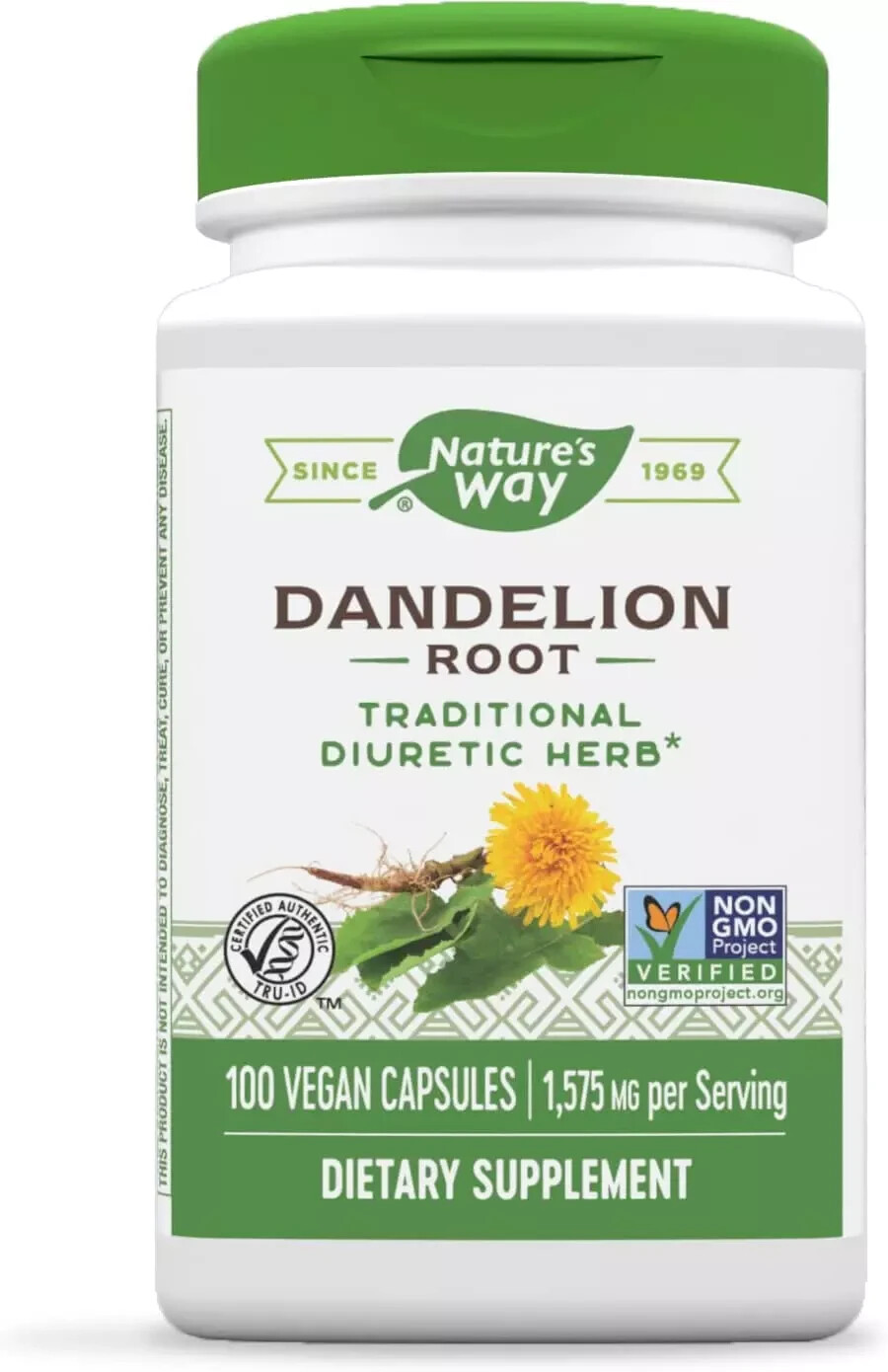 Dandelion Root 1,575 mg per serving Non-GMO Nature\'s Way Gluten Free Vegetarian