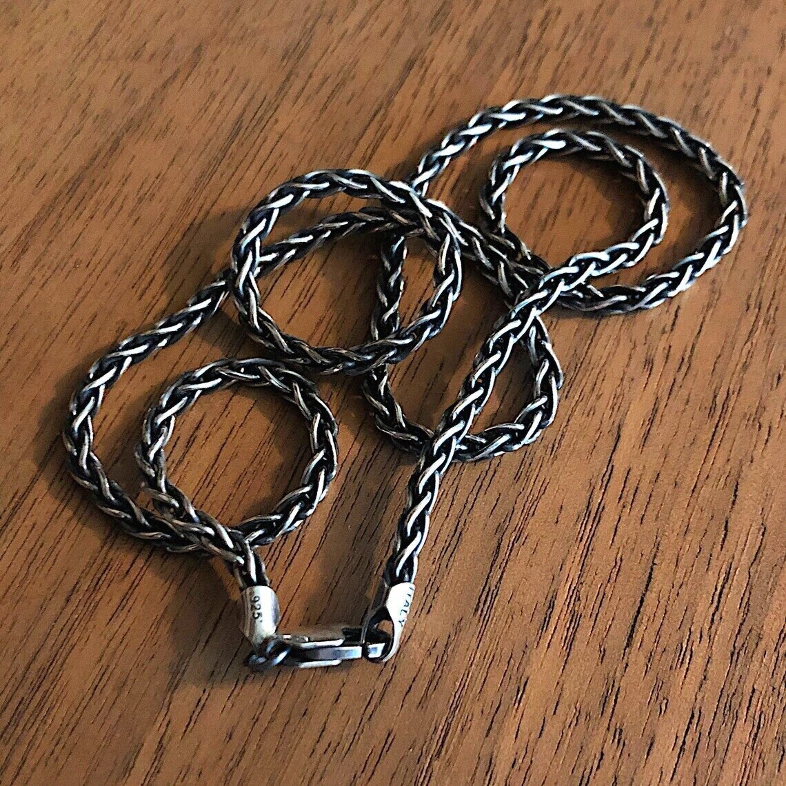 Solid 925 Oxidized Sterling Silver Italian Spiga Wheat Chain 3mm