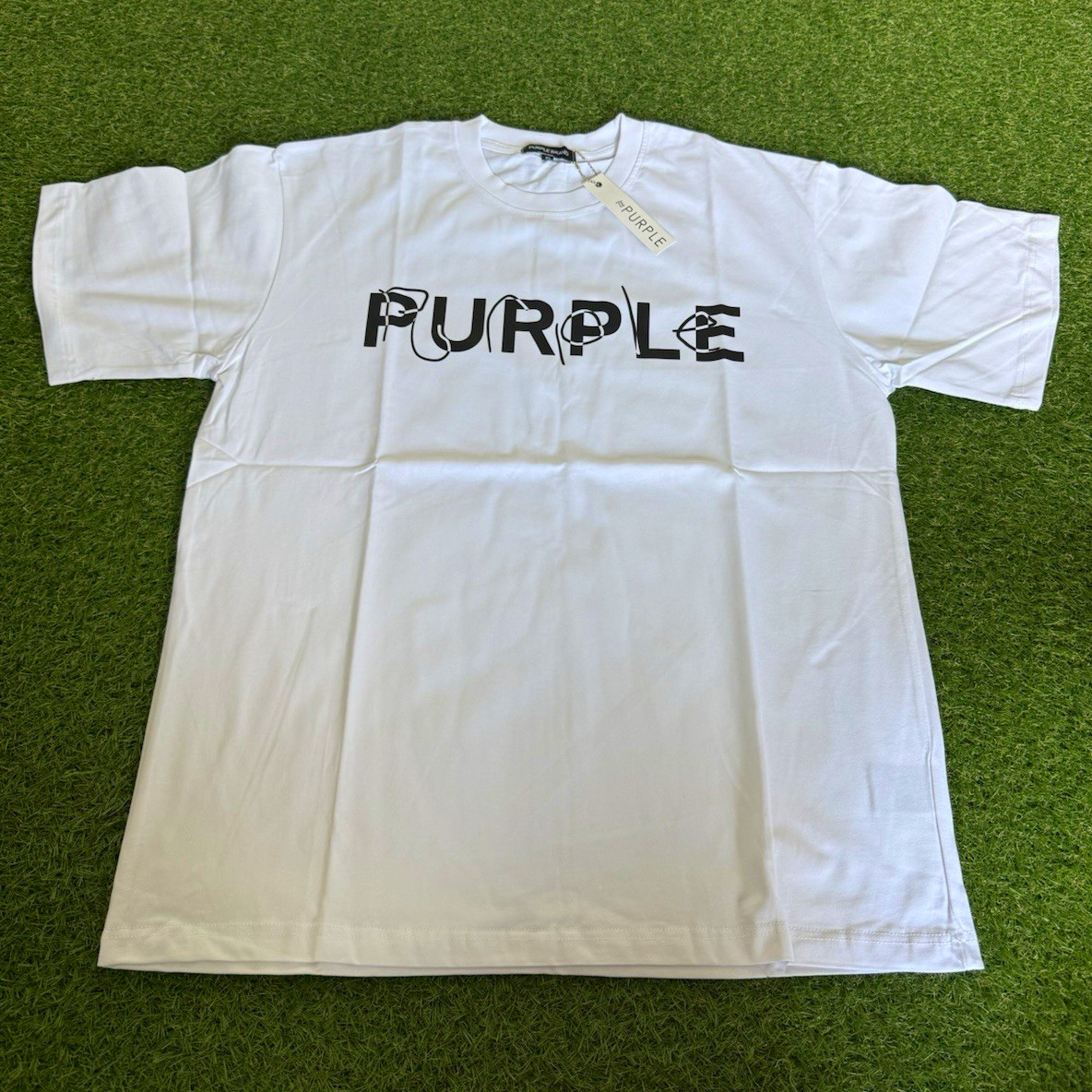 Purple Men’s M White Logo Graphic Print Cotton Jersey Crew Neck Tee NWT