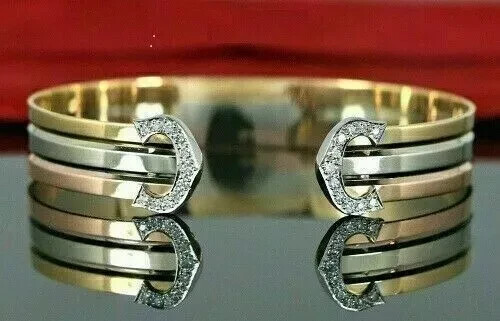 0.50Ct Round Cut Real Moissanite Women\'s Cuff Bracelet 14K Tri Gold Plated 0.50Ct Round Cut Real Moissanite Women\'s Cuff Bracelet 14K Tri Gold Plated