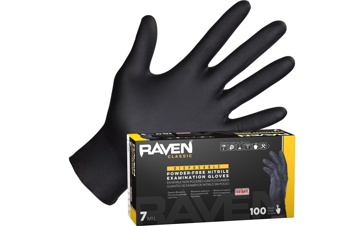 SAS Raven Black Nitrile Gloves Powder Free 7mil (10/Boxes of 100) (Medium)