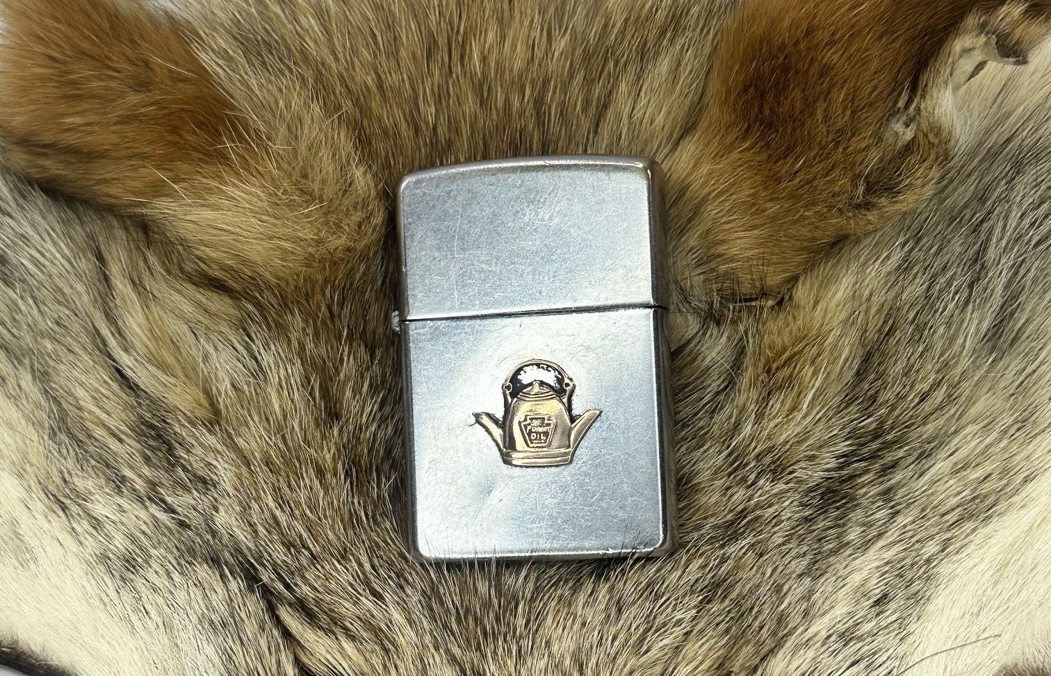 Vintage 1953-54 Zippo Lighter Forest Oil Yellow Dog Derrick Lantern Bradford PA