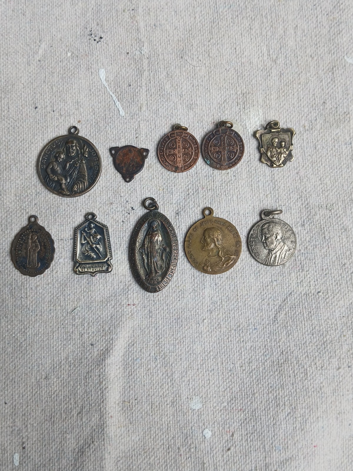 Vintage Catholic Religious Medal Charm Lot Pendants (10) Total