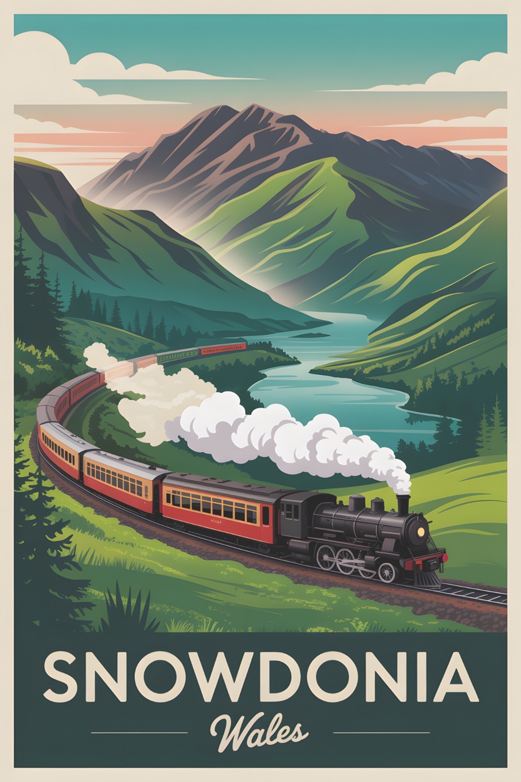 Snowdonia Wales Vintage Travel Poster Print Retro Wall Art Snowdonia Wales Vintage Travel Poster Print Retro Wall Art