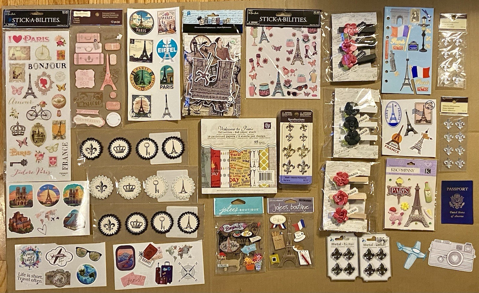 Paris Scrapbook Card-Making Stickers Paper Pad Metal Brads Etc Large Lot Paris Scrapbook Card-Making Stickers Paper Pad Metal Brads Etc Large Lot