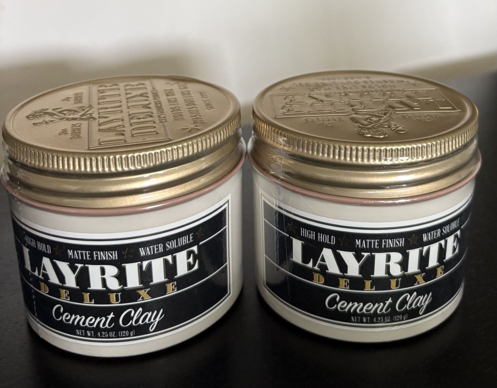 2 JARS LAYRITE DELUXE CEMENT CLAY HIGH HOLD MATTE FINISH 4.25 OZ 120G PAO 12M 2 JARS LAYRITE DELUXE CEMENT CLAY HIGH HOLD MATTE FINISH 4.25 OZ 120G PAO 12M