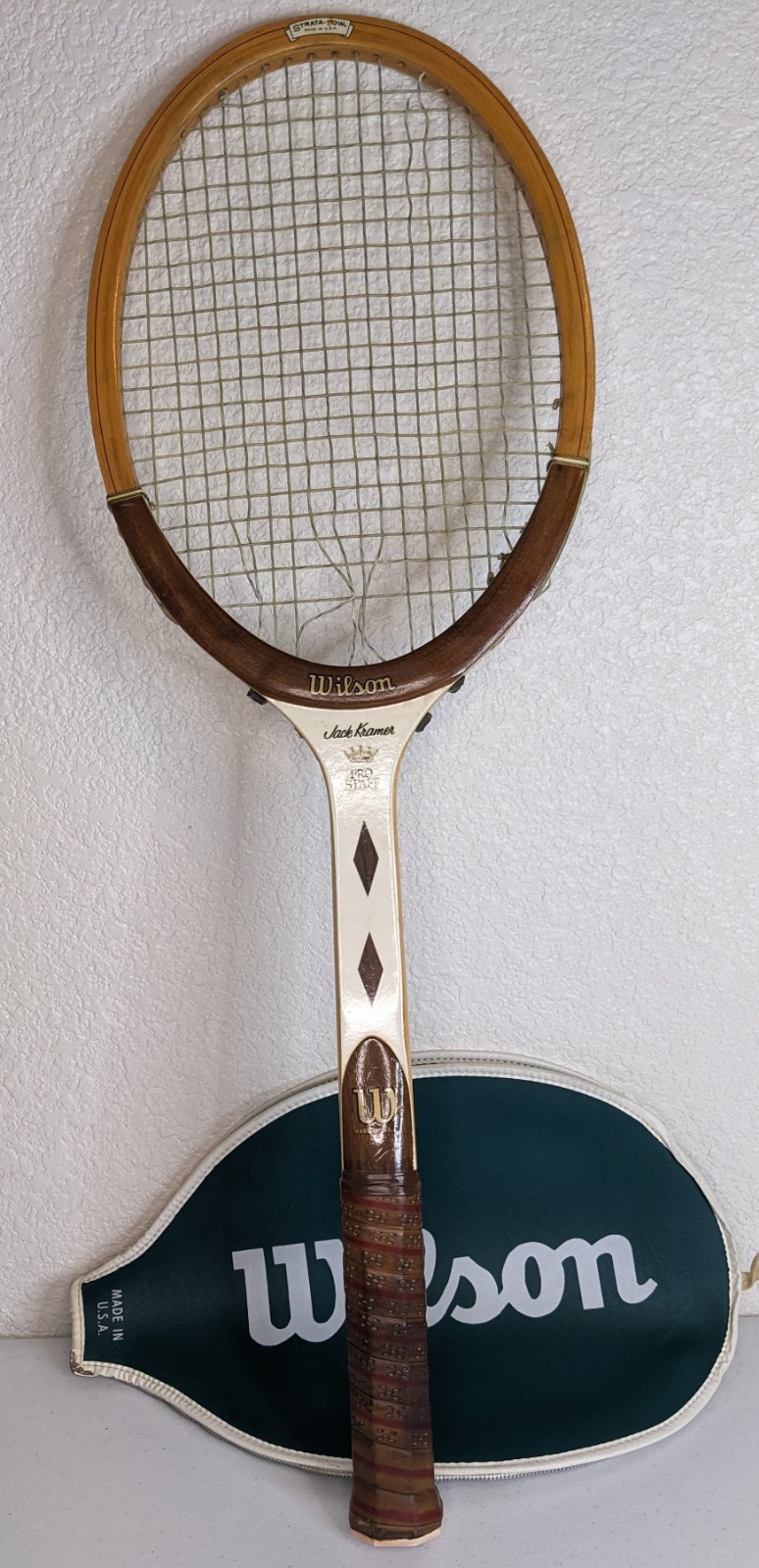 Vintage Wilson Jack Kramer Pro Staff Strata-Bow Wood Tennis Racket 4 5/8 w/Cover
