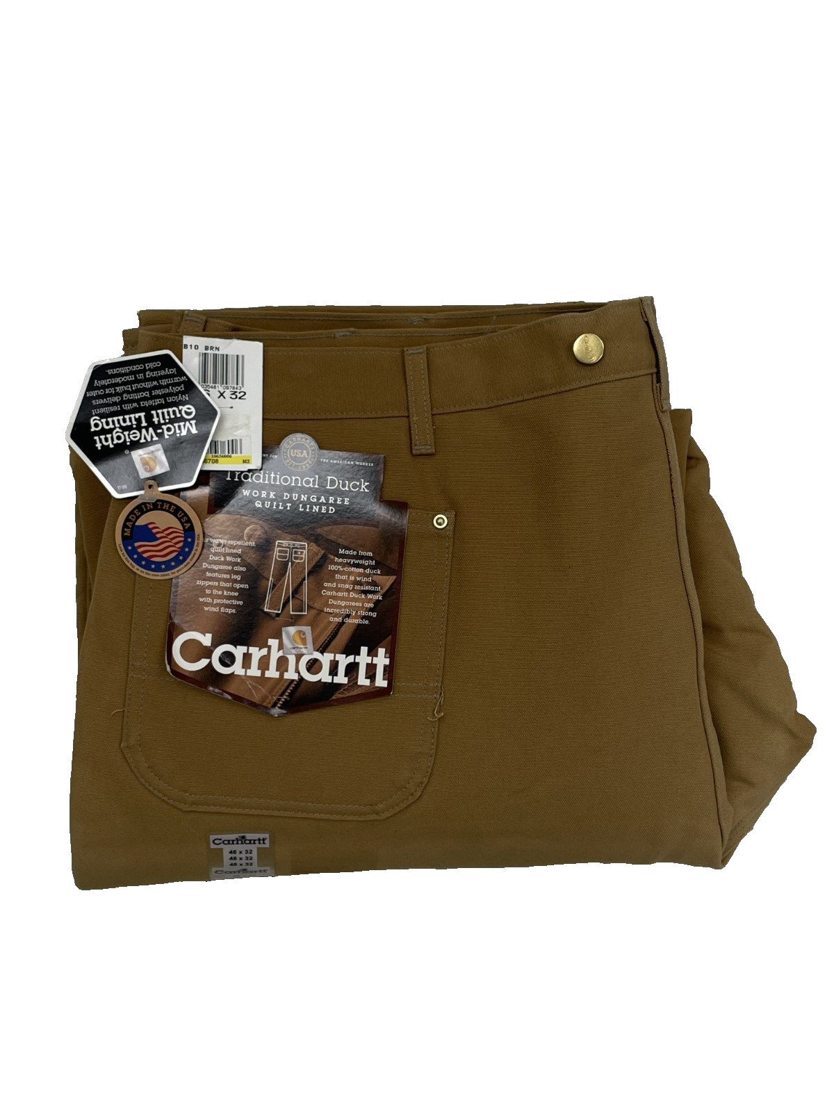 VTG Carhartt B10 BRN Quilt Lined Duck Canvas Work Pants Made In USA 46x32 Union VTG Carhartt B10 BRN Quilt Lined Duck Canvas Work Pants Made In USA 46x32 Union