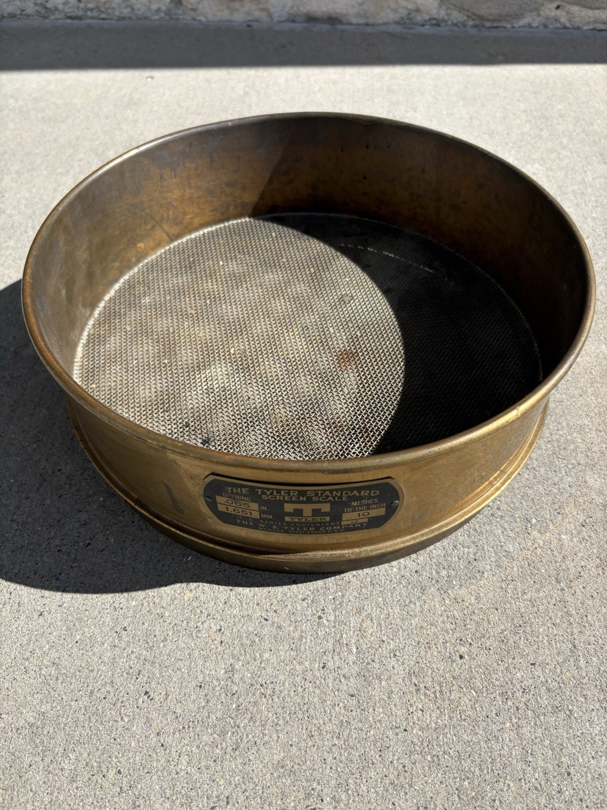 Vintage W.S. Tyler Standard 12” Brass Test Sieve No. 10 Mesh 0.065” 1.651mm USA