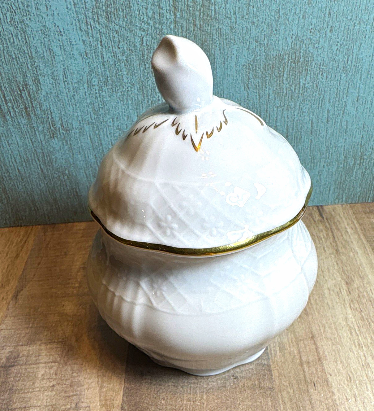 Seltmann Weiden Bayreuth White & Gold Porcelain Lidded Jar, Bavaria W Germany