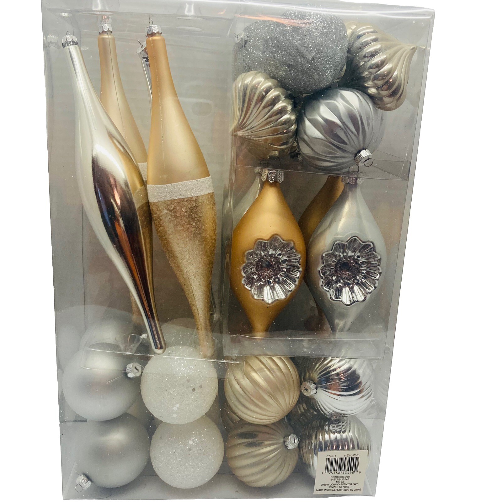 NEW Ashland Shatterproof Ornaments Gold Silver Glitter Christmas Set of 32