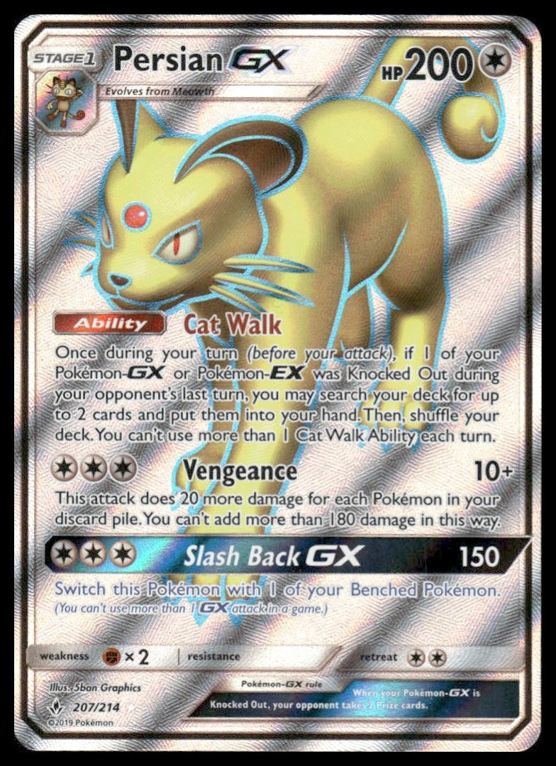 Pokemon SM - Unbroken Bonds #207/214 Persian GX (Full Art) Ultra Rare, Holo