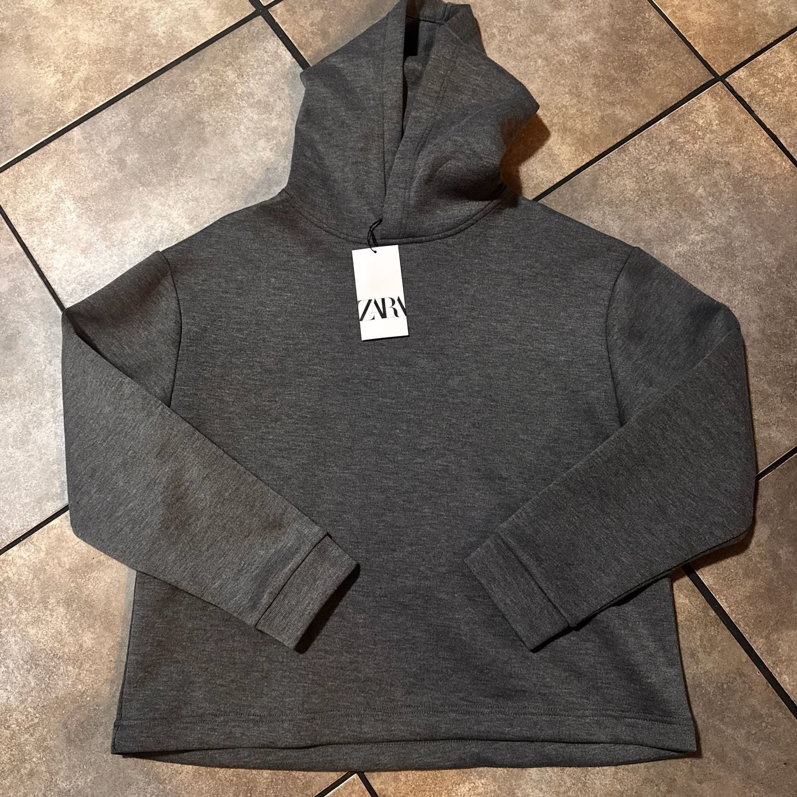 ZARA Dark Gray Textured Knit Pullover Hoodie