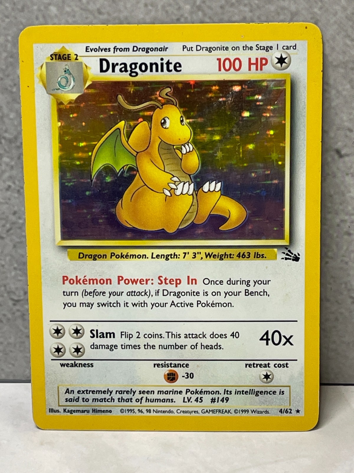 Pokémon Fossil Holo Dragonite 4/62 LP/MP