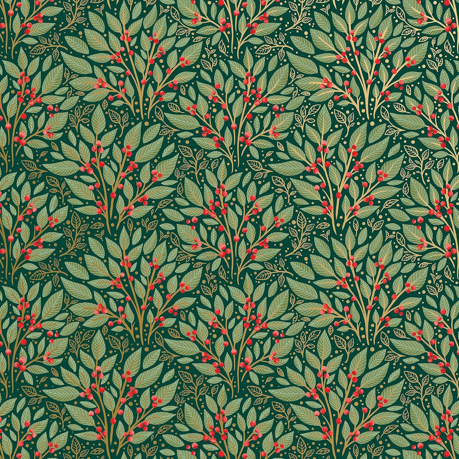 Jillson Roberts Bulk Christmas Gift Wrap, Holly Tapestry, 1/4 Ream 208 Feet X 30