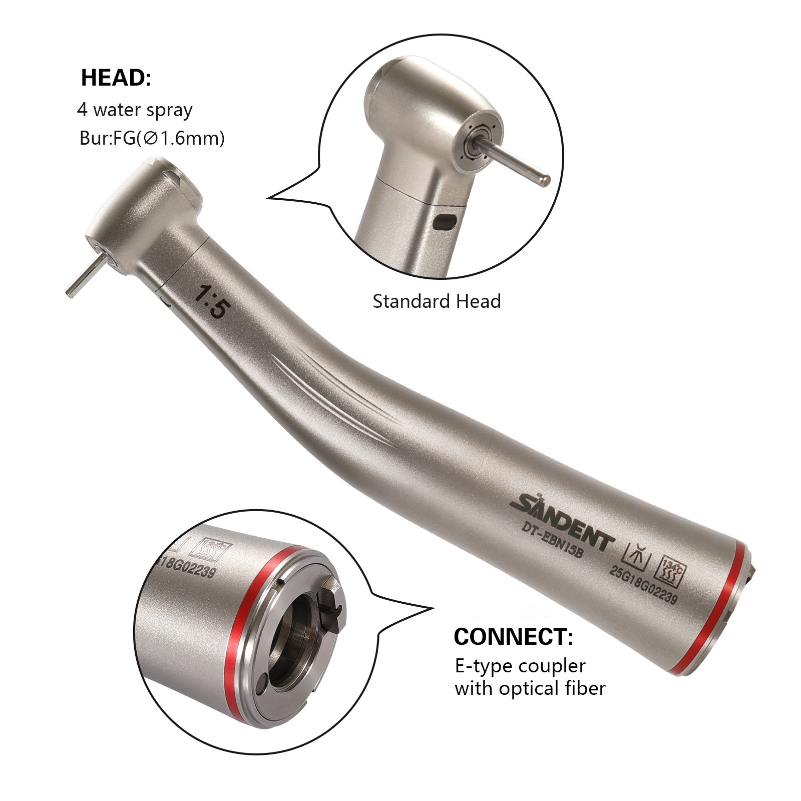 NSK Style LED 1:5 Dental Electric Handpiece Contra Angle Fiber Optic High Speed NSK Style LED 1:5 Dental Electric Handpiece Contra Angle Fiber Optic High Speed