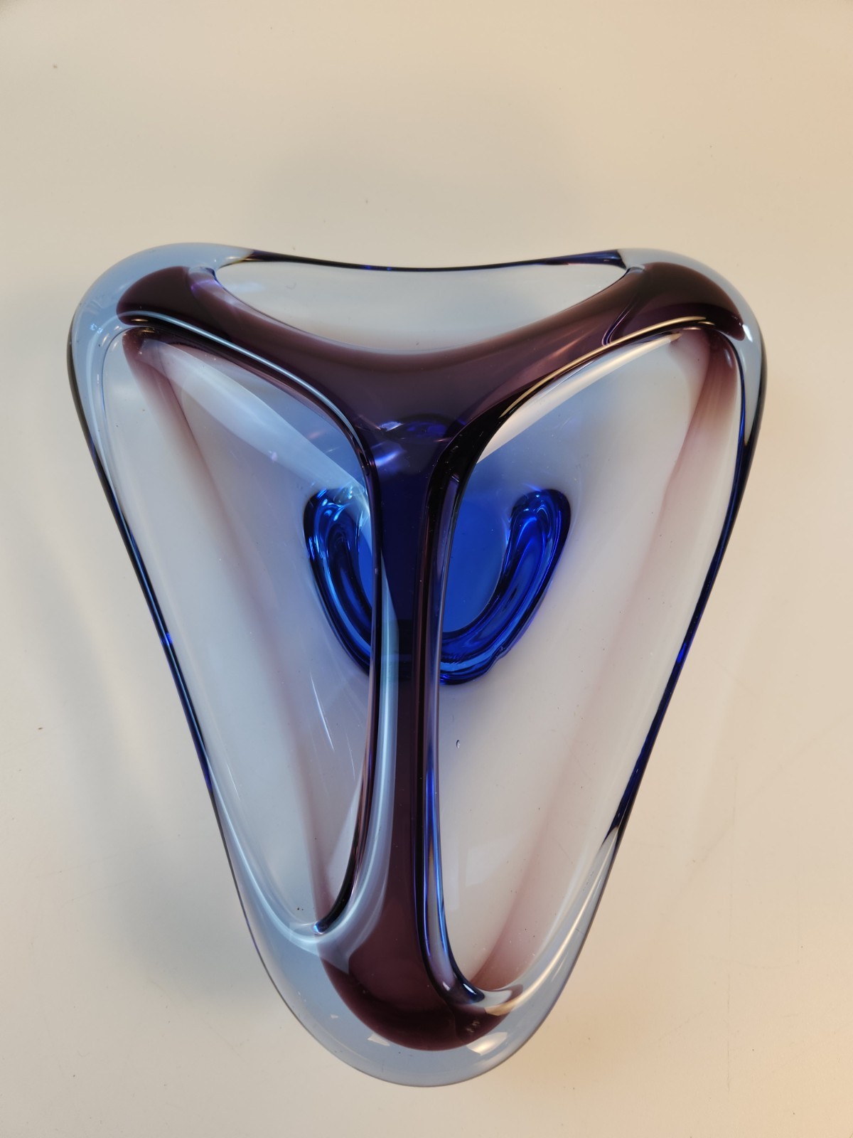 VTG Murano Sommerso Blue Purple Art Glass Tri-Corn Centerpiece Bowl MCM