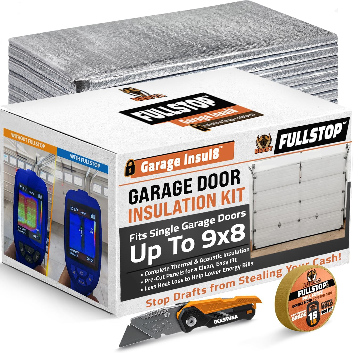 FULLSTOP Garage Door Insulation Kit - 8X8 & 8X7 Ft Single Garage Door Insulation