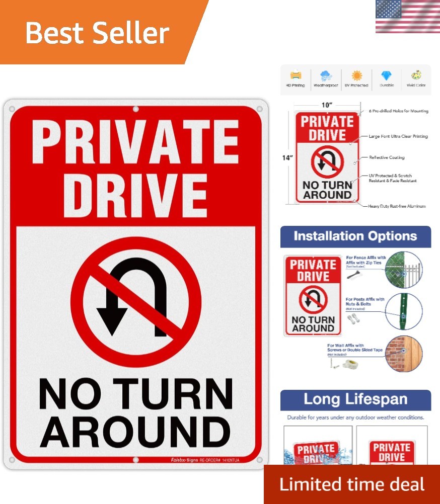 Private Drive Sign, No Turn Around Sign, Driveway Signs No Turnaround,14x10 I...