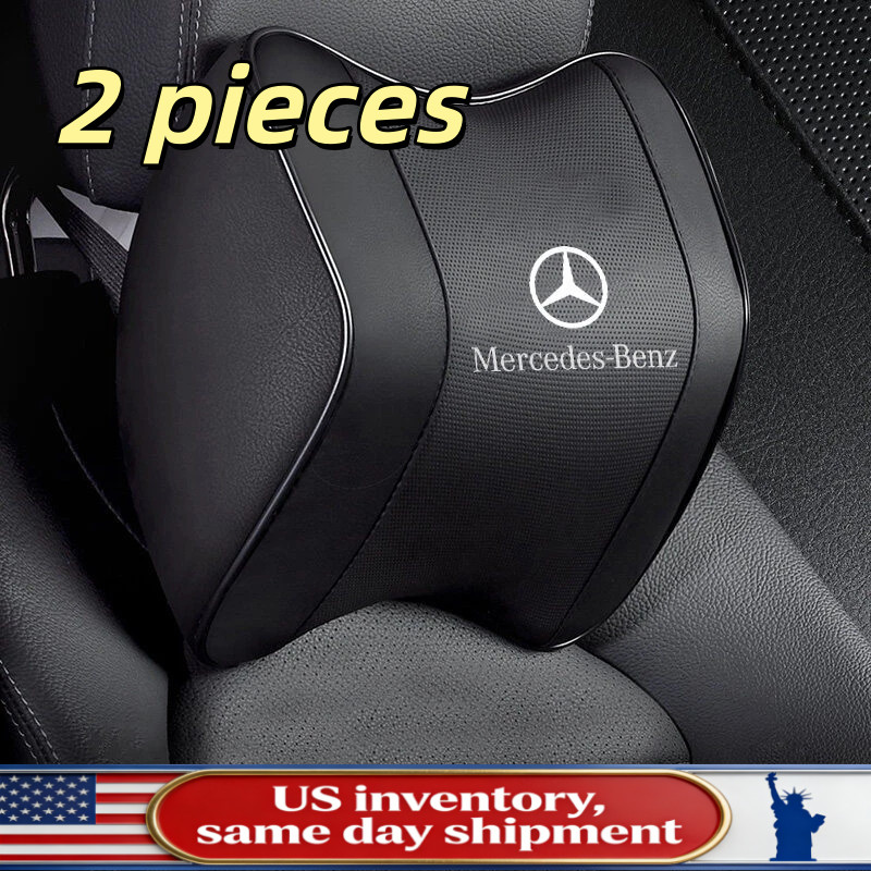 2Pc Black Car Seat Headrest Memory Foam Pillow Head Neck Rest For Mercedes-Benz-