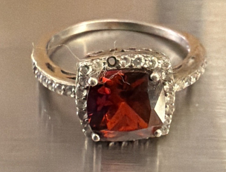 Vtg 925k Turkish Sterling Silver Ring Red Stone Basket Setting Size 7.5