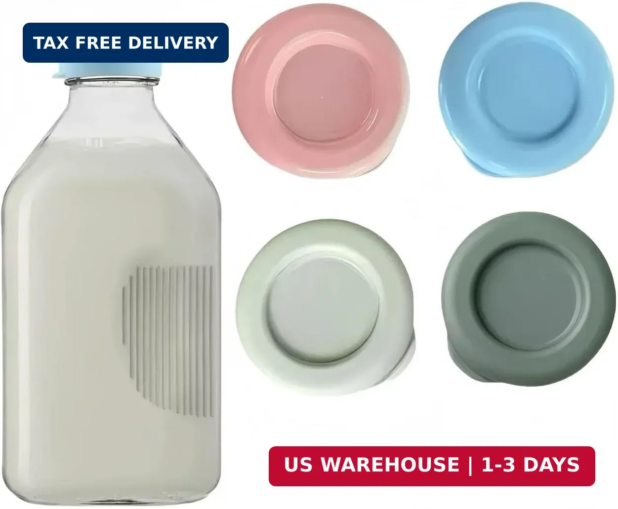 4 pcs Silicone Replacement Caps, Glass Milk Bottle Caps, 48mm Diameter Bottle Li