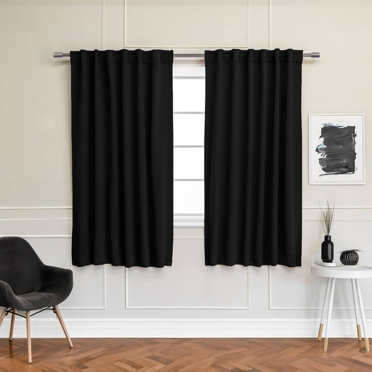 52 x 54 inch Solid Black Thermal Blackout Curtain Panels - Set of 2 52 x 54 inch Solid Black Thermal Blackout Curtain Panels - Set of 2