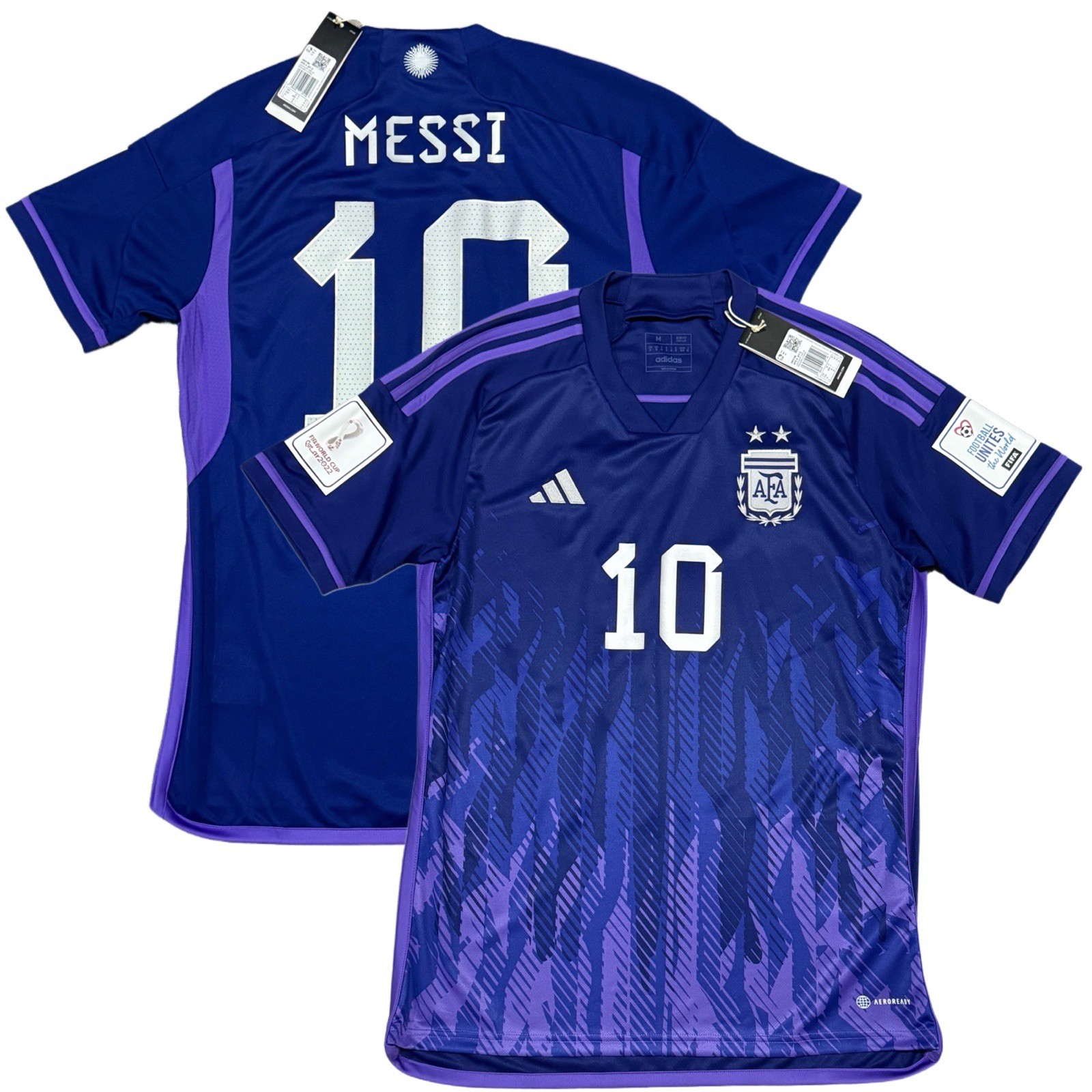 2022 Argentina Away Jersey #10 Messi Medium adidas World Cup Patches Soccer Kit