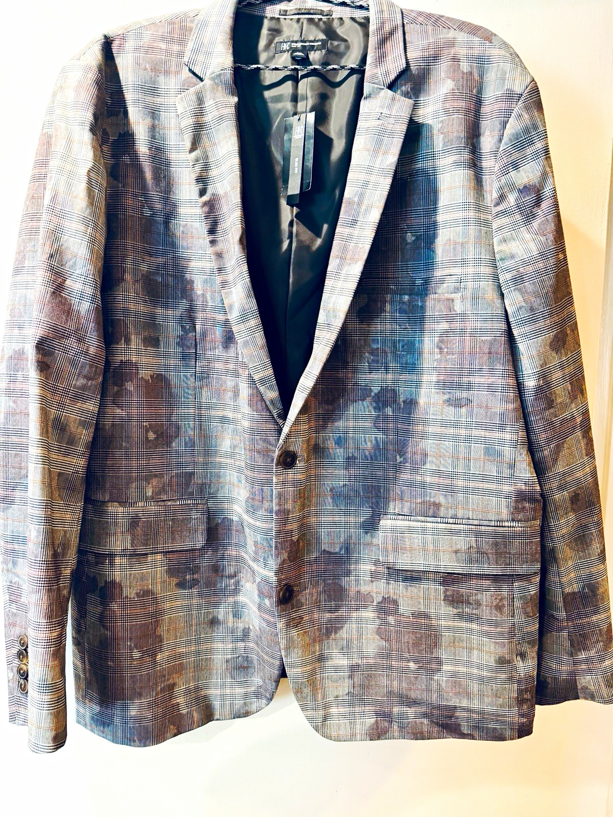 INC International Concepts Blazer Mens XXL Slim Fit Gray Plaid Floral NWT