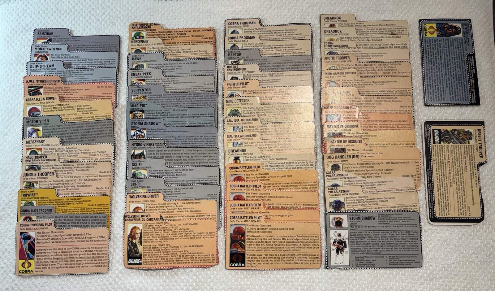 GI Joe Figure File Card Cardback Lot Of 50+ Vintage 1980’s