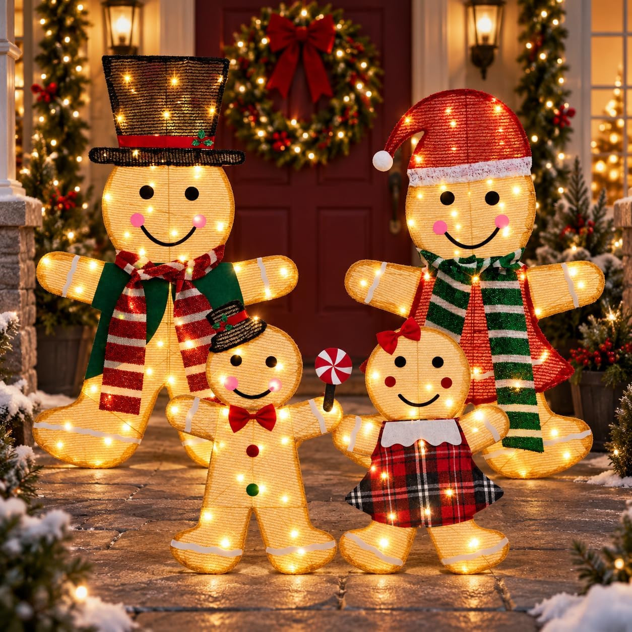 4-Piece 2D Gingerbread Outdoor Christmas Decorations, 8 Modes