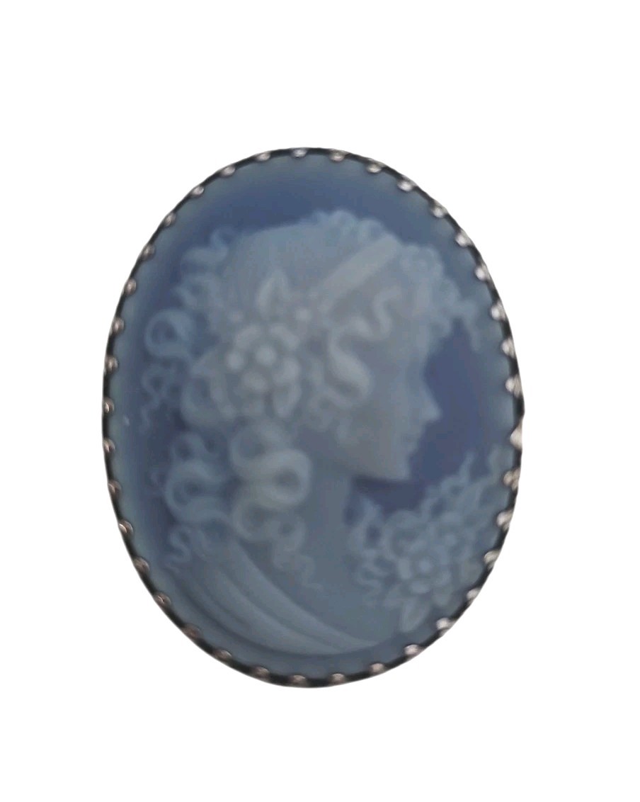 925 Cameo Pendant Brooch Blue Agate Flowers in Hair Sterling Silver Talarico 925 Cameo Pendant Brooch Blue Agate Flowers in Hair Sterling Silver Talarico