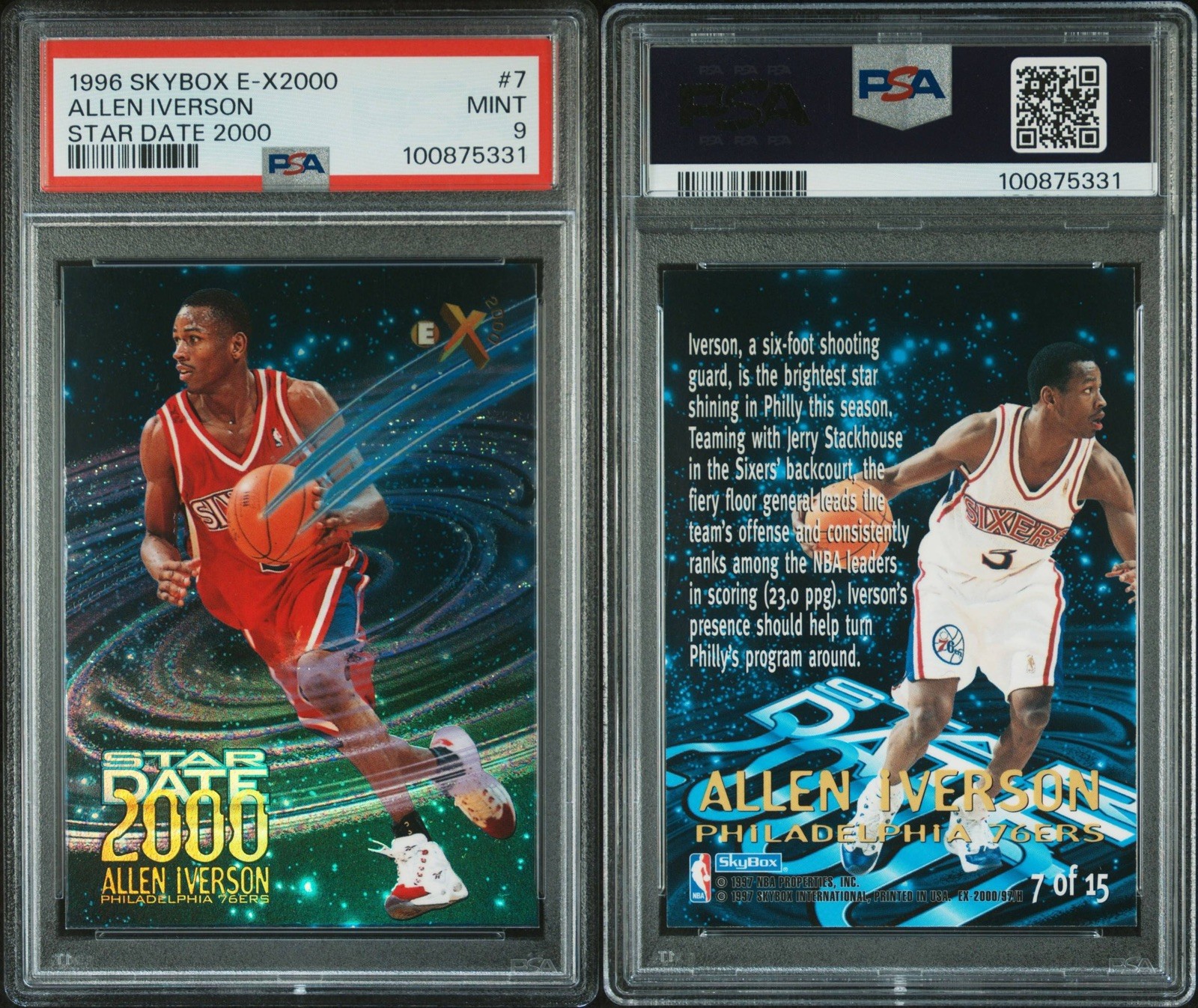 1996 Skybox E-X2000 StarDate 2000 ALLEN IVERSON PSA 9 Rookie RC EX2000 Star Date 1996 Skybox E-X2000 StarDate 2000 ALLEN IVERSON PSA 9 Rookie RC EX2000 Star Date