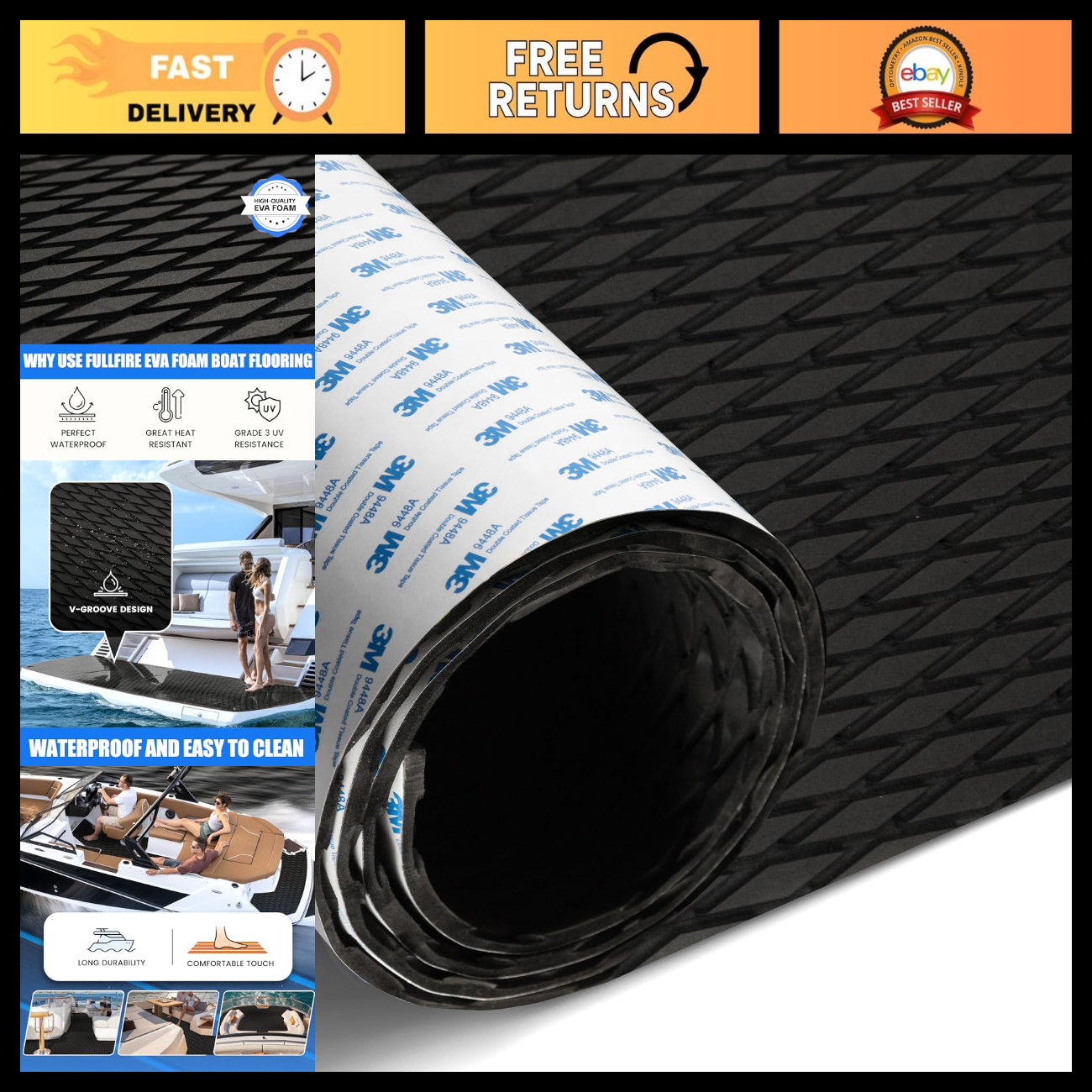 EVA Foam Boat Flooring - Marine Decking for Yacht, Kayak, RV & Stair Use
