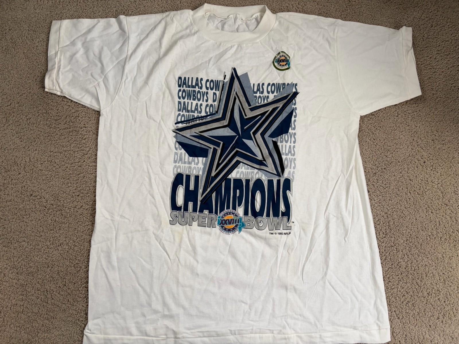 Vintage 90s 1993 Dallas Cowboys Super Bowl XXVII T- Shirt White Size XL