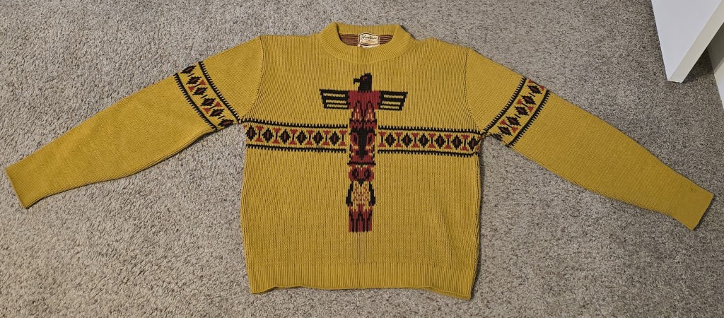 Vintage 60s-70s Brentwood Acrylic Thunderbird Totem Pole Sweater USA Men’s Large Vintage 60s-70s Brentwood Acrylic Thunderbird Totem Pole Sweater USA Men’s Large