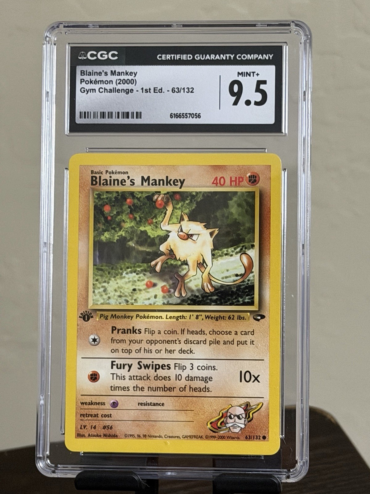 Pokemon Mankey 63/132 Gym Challenge 1st Edition Blaine\'s CGC 9.5