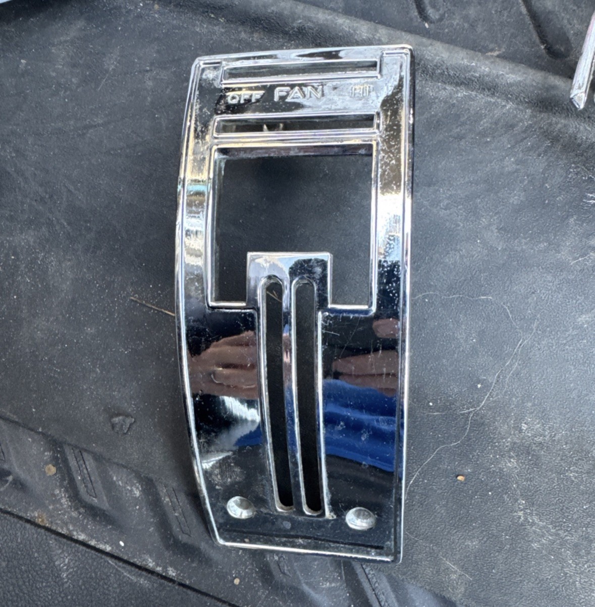 1955 1956 Chevrolet Chevy DELUXE HEATER CONTROL BEZEL, CHROME -- USED