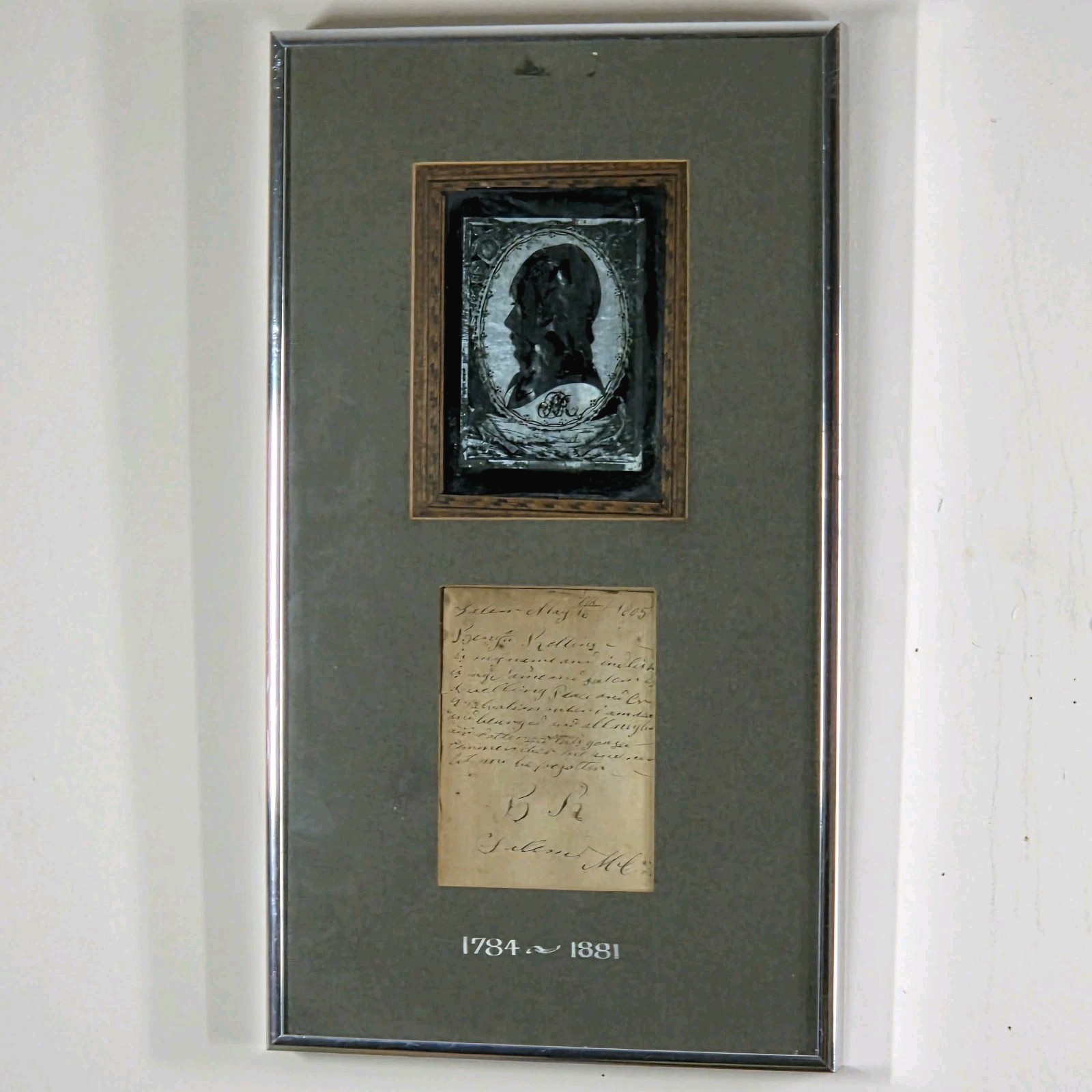 Antique 1805 Mourning Art Benjamin Rollins Salem NH Silhouette Folk Art Framed