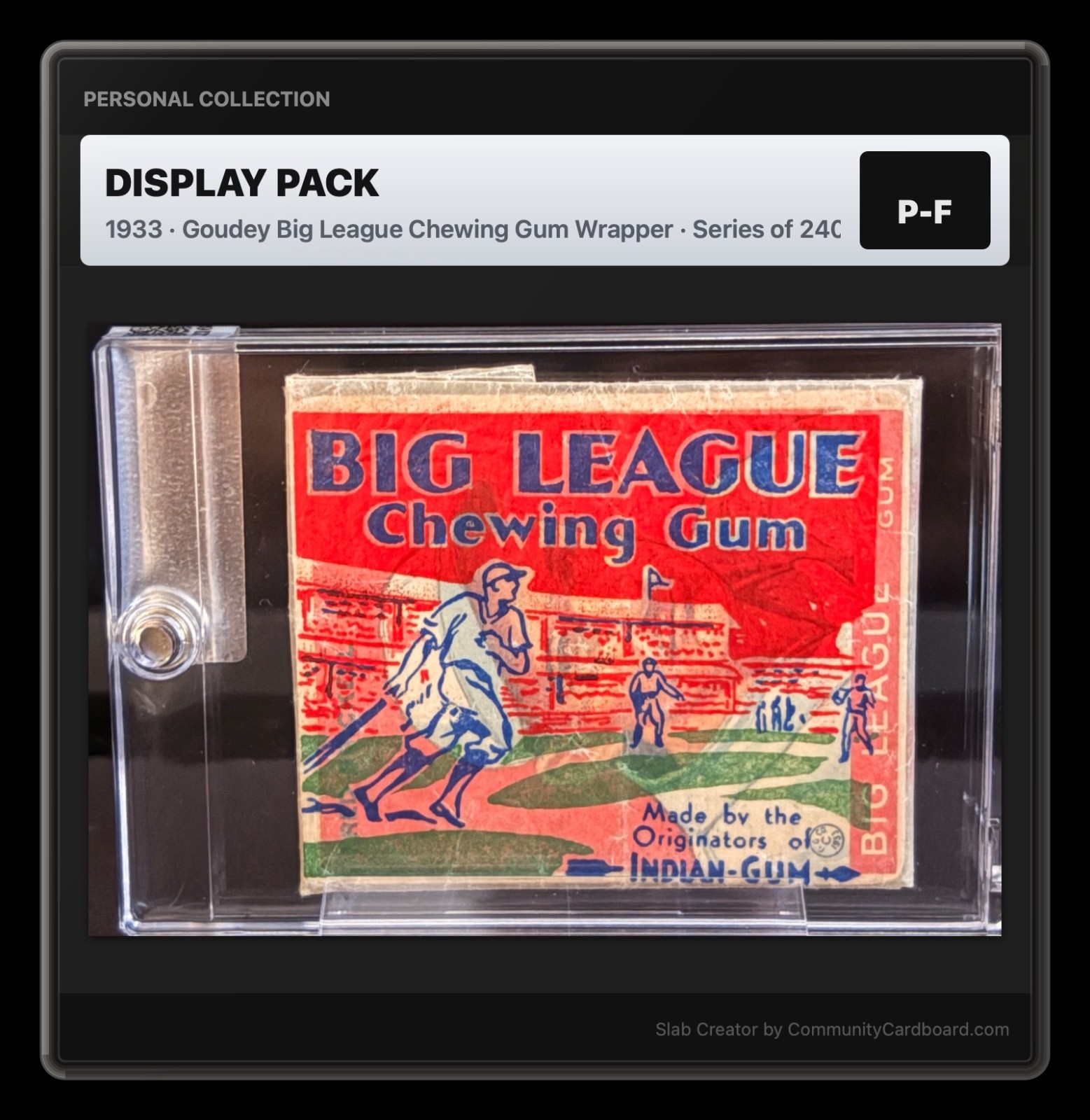 1933 Goudey Big League Chewing Gum Display Pack - Authentic Wrapper, Card, Gum