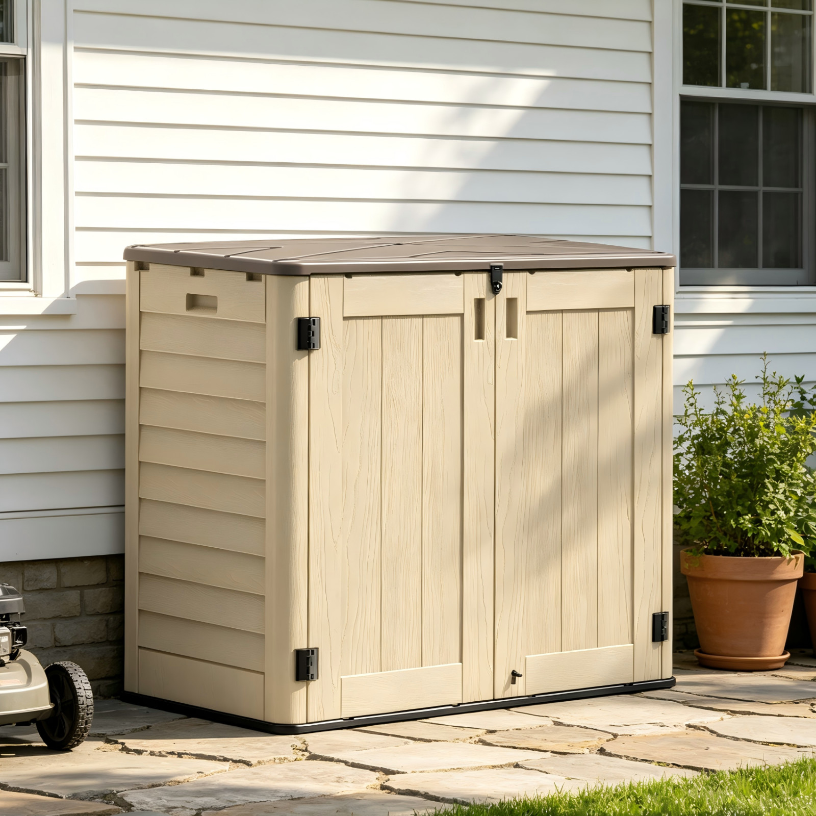 OROFULL 30 Cu.Ft Outdoor Horizontal Resin Storage Shed for Patio & Garden