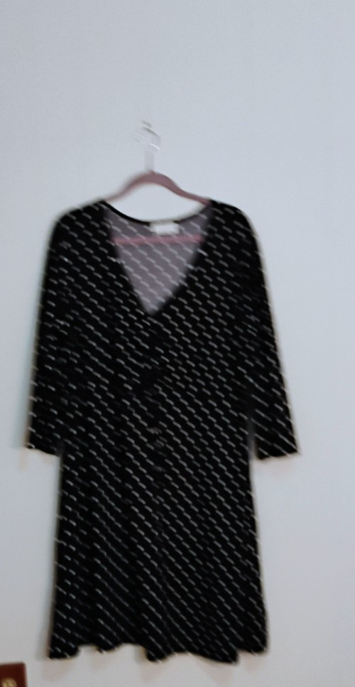 Bobbie & Brooks Black Polka Dot Dress, Midi, 2X, ruched neckline