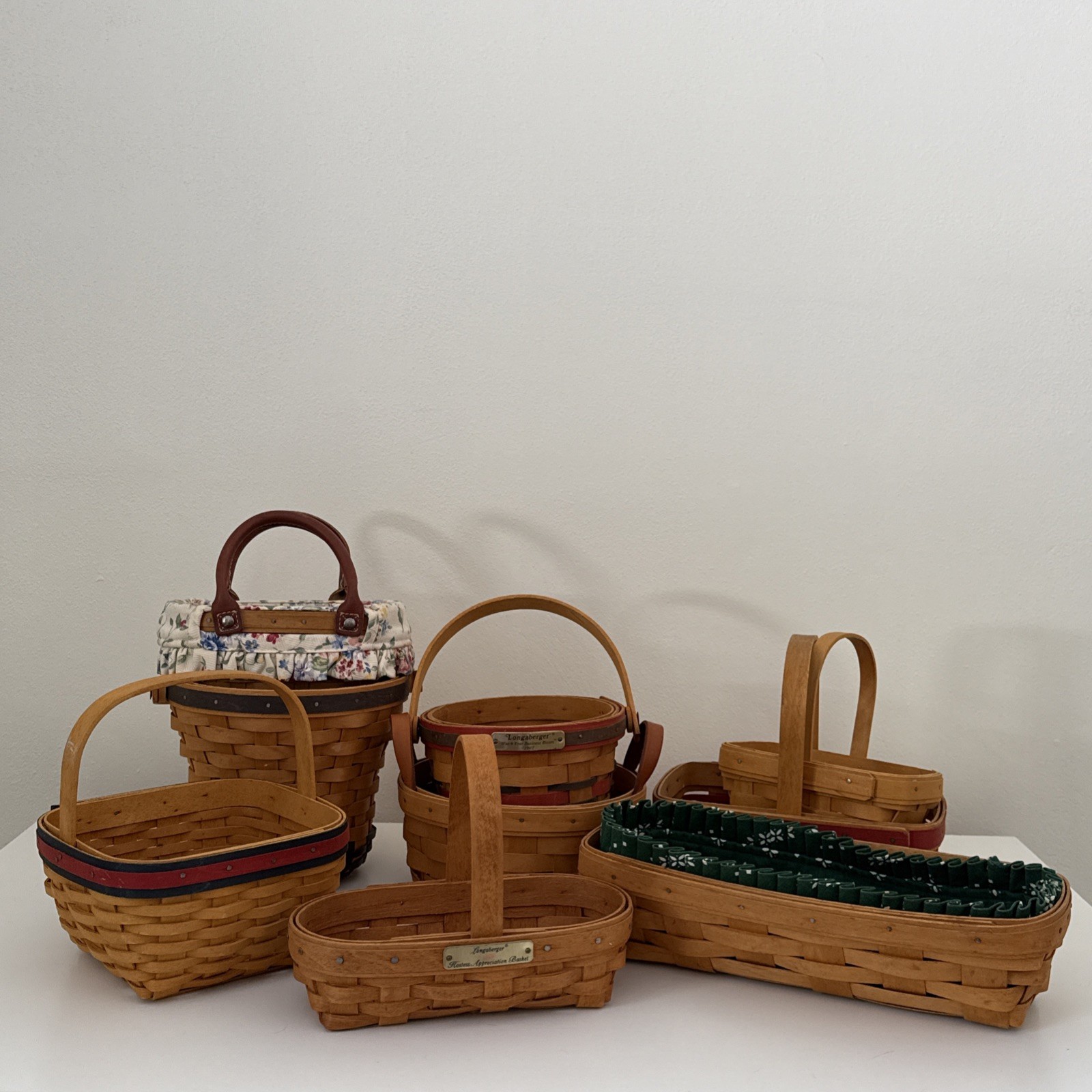 Vtg Longaberger Woven Baskets 1994-2003 Set of 9 Liners, Boardwalk Purse 🧺 Vtg Longaberger Woven Baskets 1994-2003 Set of 9 Liners, Boardwalk Purse 🧺