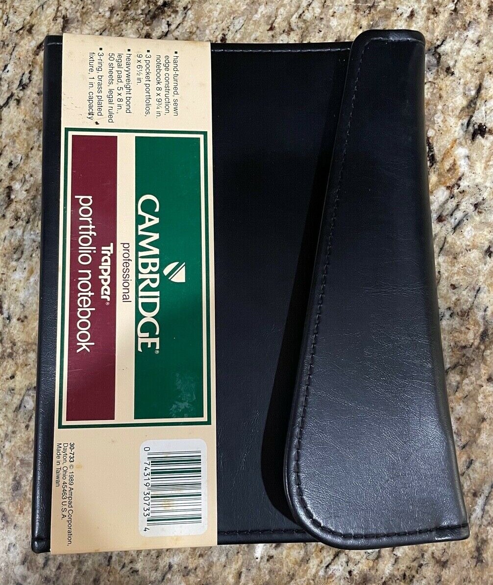 NOS 1989 Cambridge Trapper Portfolio Notebook w/ Inserts Vintage Black NWT