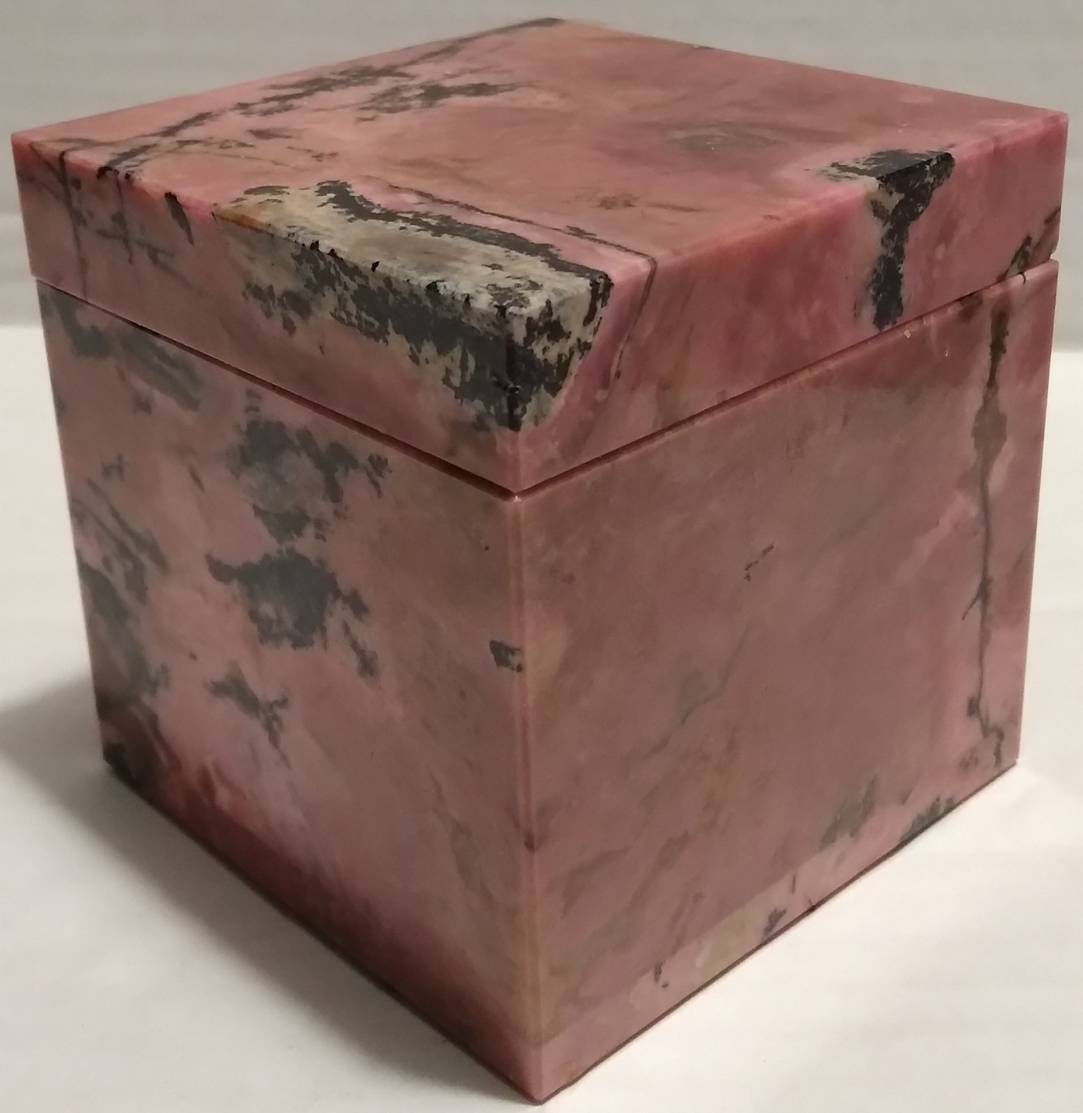 USSR Vintage Mid-Century Modern Pink Rhodonite Hand-Carved Jewelry Box — 3x3