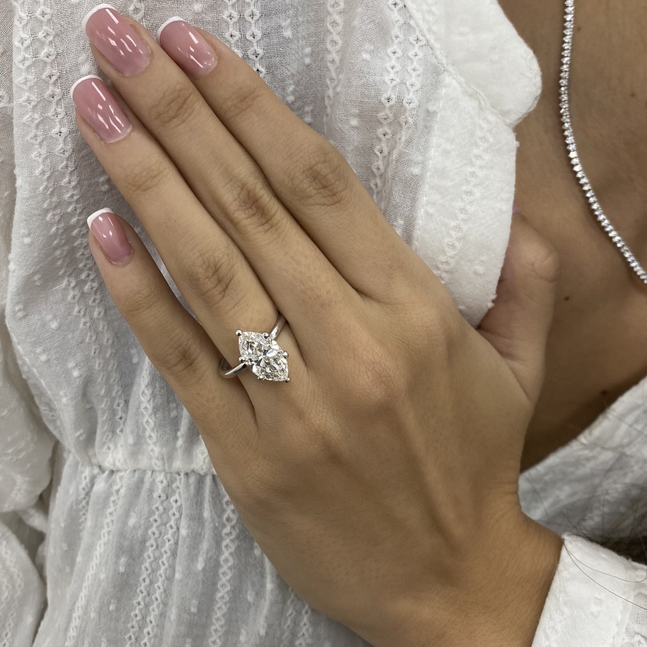 Women\'s Solitaire Ring 3CT Marquise Lab Grown Diamond EF/VVS 14k White Gold