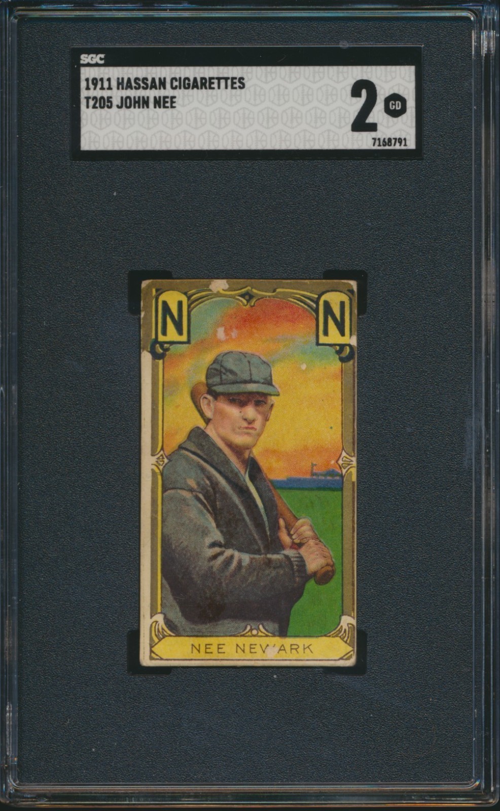 1911 T205 HASSAN GOLD BORDER JOHN NEE ML SGC 2 GOOD MINOR LEAGUE 1911 T205 HASSAN GOLD BORDER JOHN NEE ML SGC 2 GOOD MINOR LEAGUE