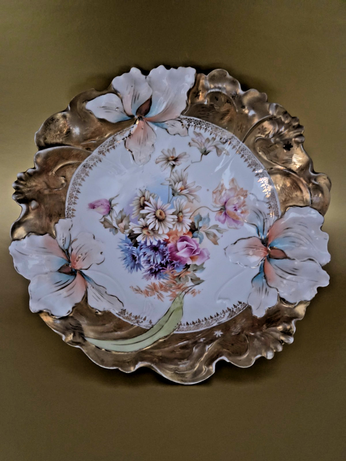 Antique RS Prussia Bowl Hand Painted 1898 -1910 Iris Mold German Sculpted Antique RS Prussia Bowl Hand Painted 1898 -1910 Iris Mold German Sculpted