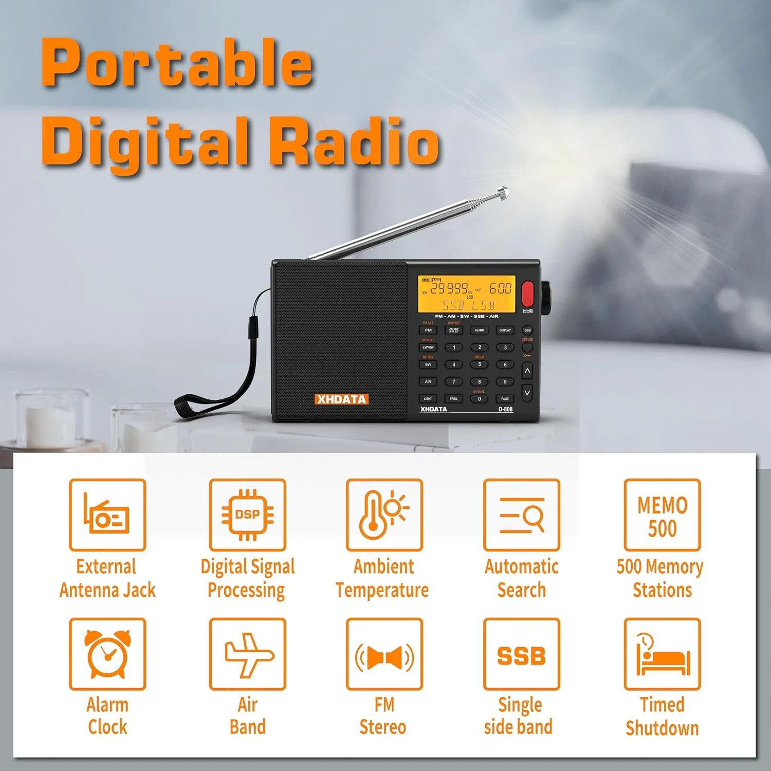 2026 Portable Radio D808 Black FM AM SW LW Wide FM Air Band Receiver w/ Battery 2026 Portable Radio D808 Black FM AM SW LW Wide FM Air Band Receiver w/ Battery