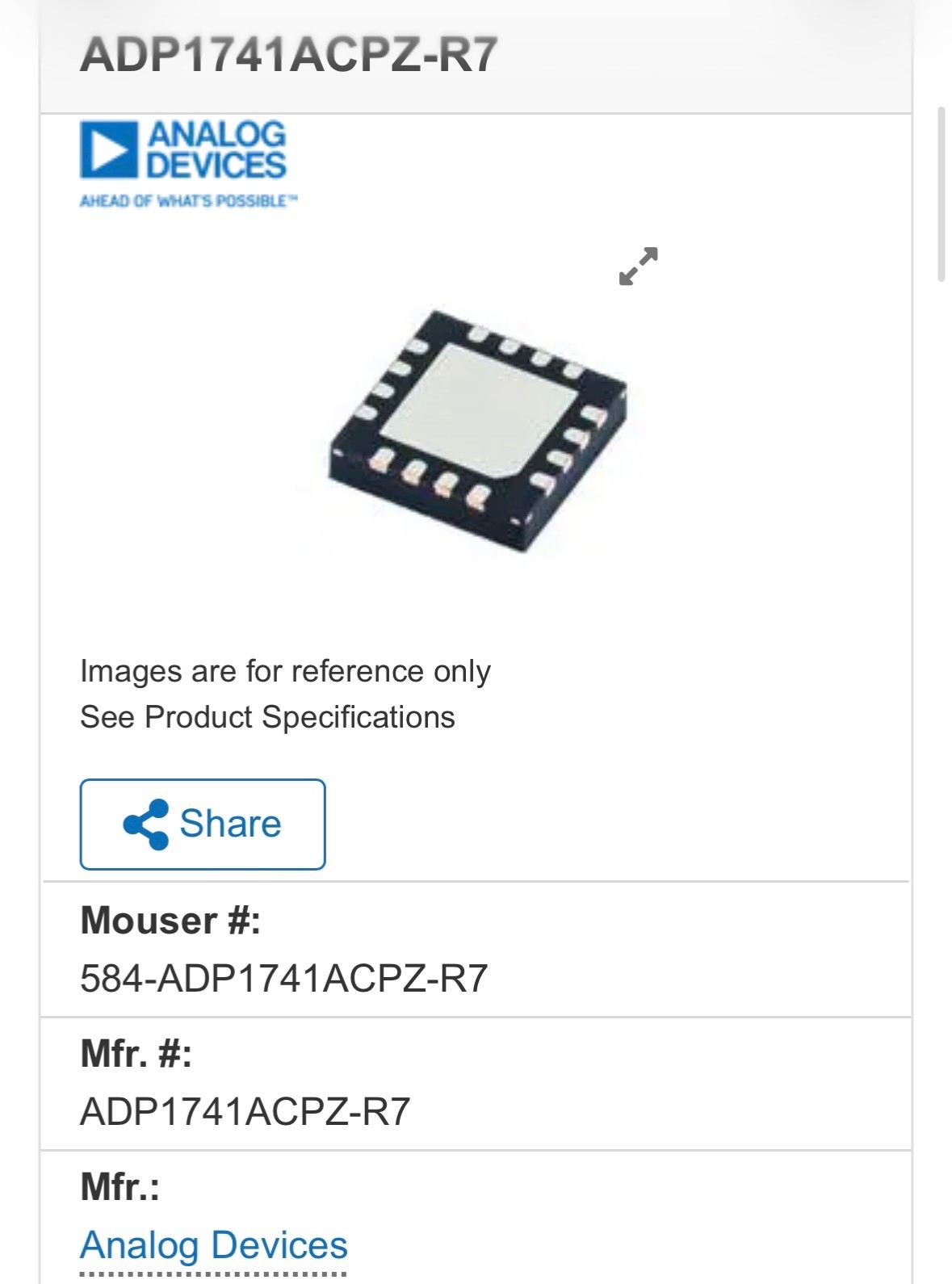 Analog Devices x270 ADP1741ACPZ-R7 Factory Sealed low-dropout (LDO) regulator Analog Devices x270 ADP1741ACPZ-R7 Factory Sealed low-dropout (LDO) regulator